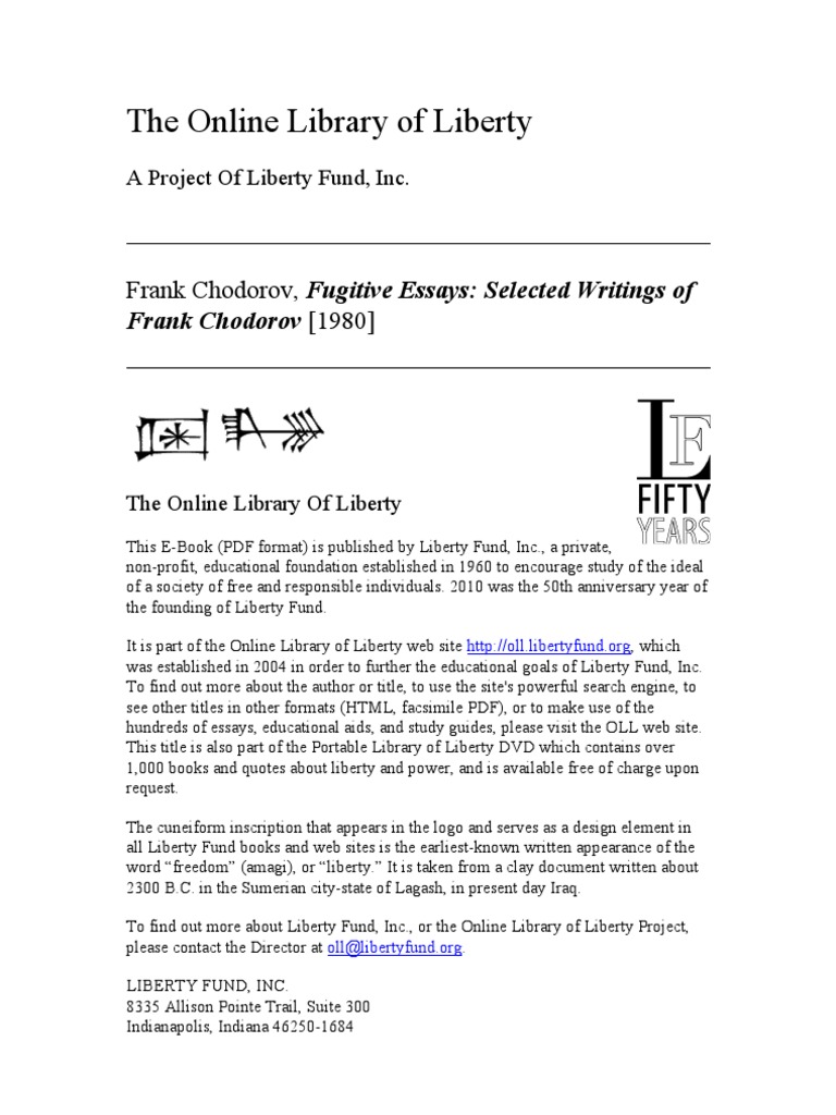 Fugitive essays chodorov picture