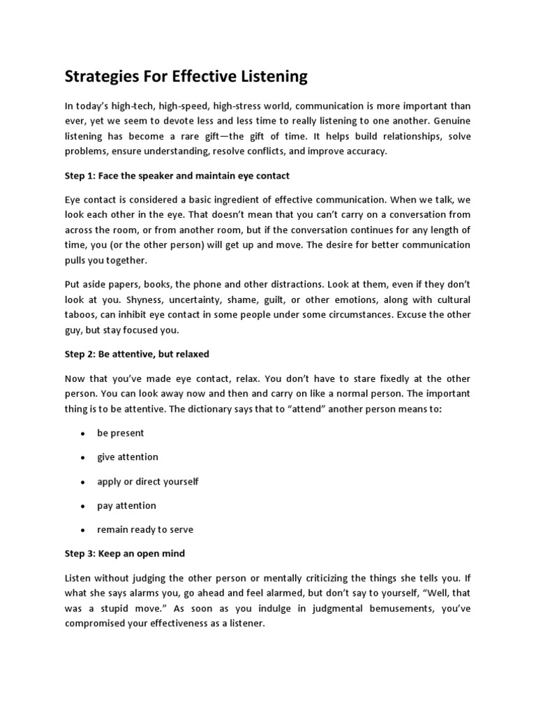 Effective Listening Strategies Explained | PDF | Nonverbal ...
