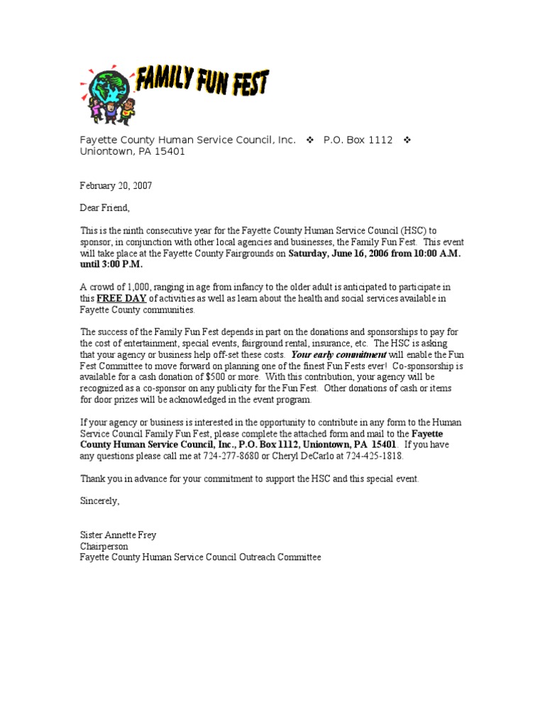 Sample Summer Festival Sponsorship Letter Business