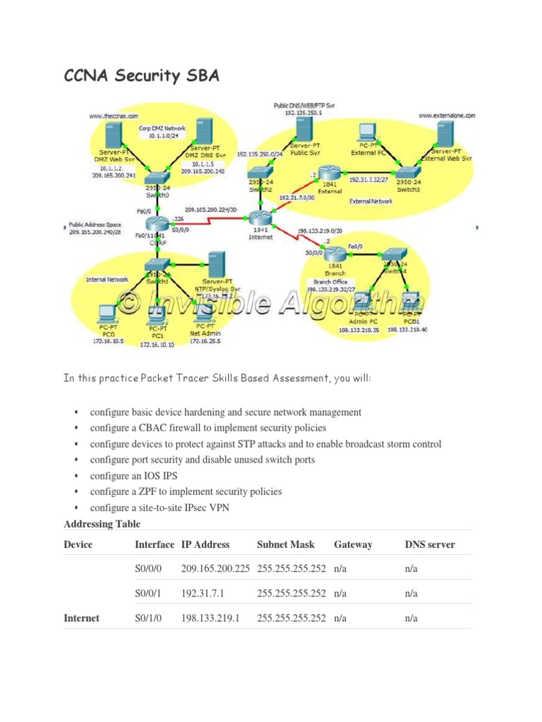 Packet Tracer Skills Based Assessment | PDF | Router (Computing) | File ...