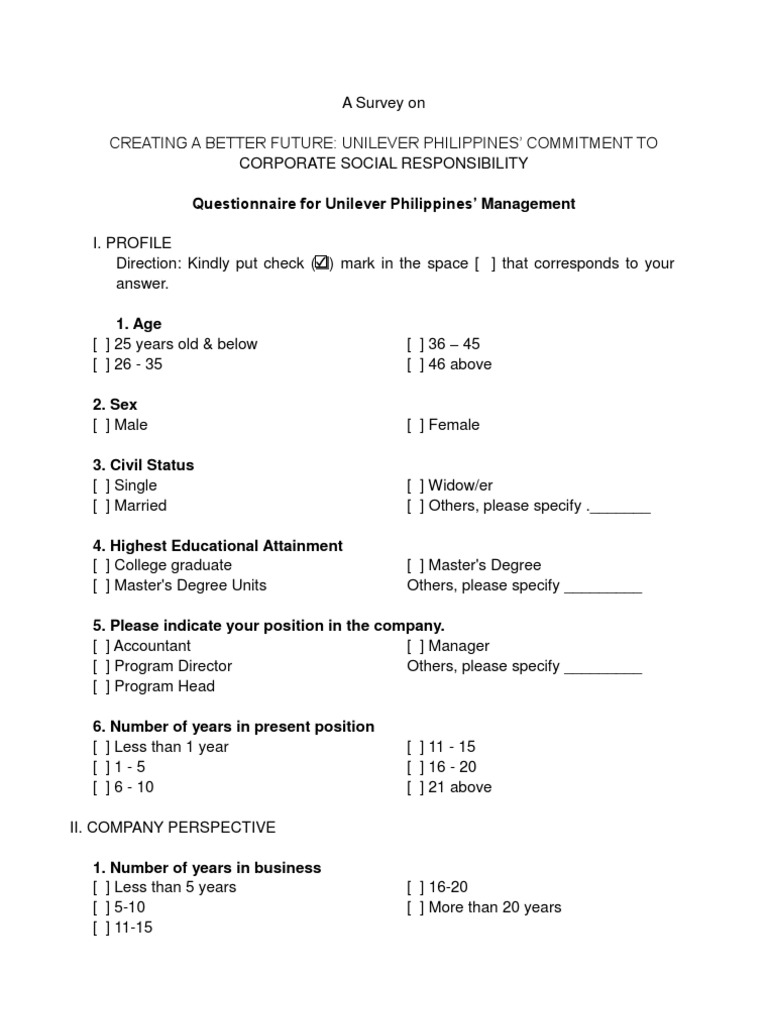 Questionnaires PDF Corporate Social Responsibility Occupational