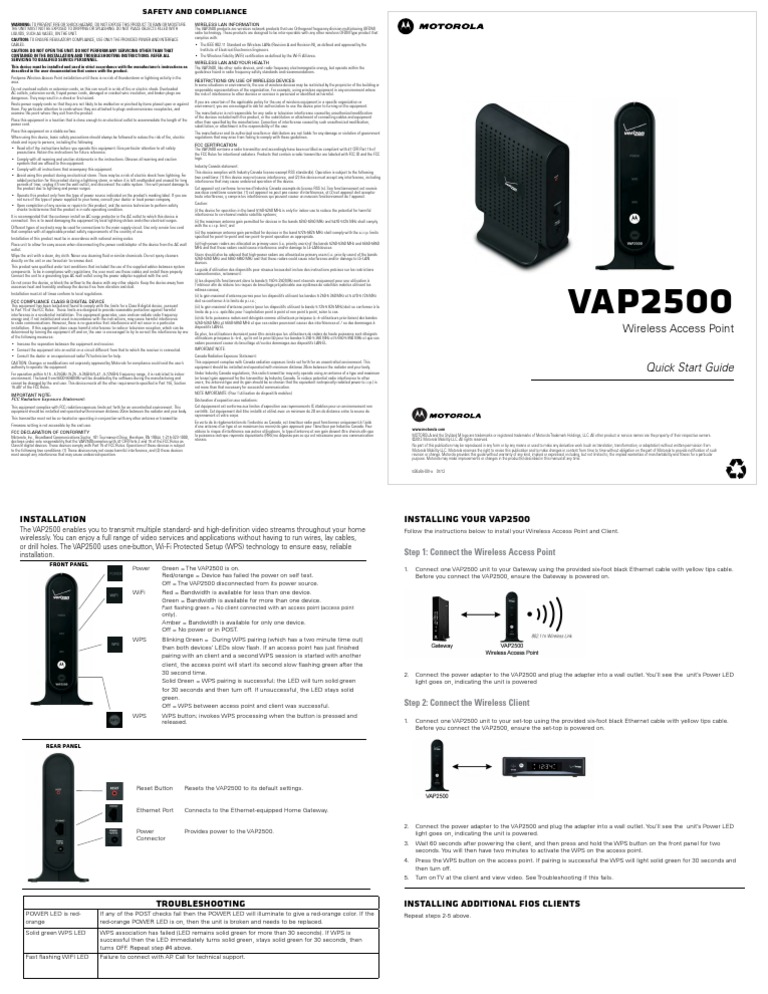 VAP2500 Verizon Quick Start Guide Wi Fi Wireless Lan Free 30day Trial Scribd