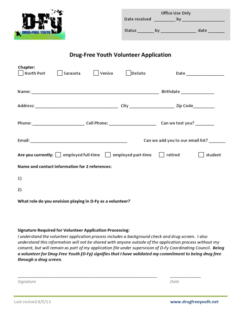 D-Fy Volunteer Application | PDF | Substance Abuse | Violence
