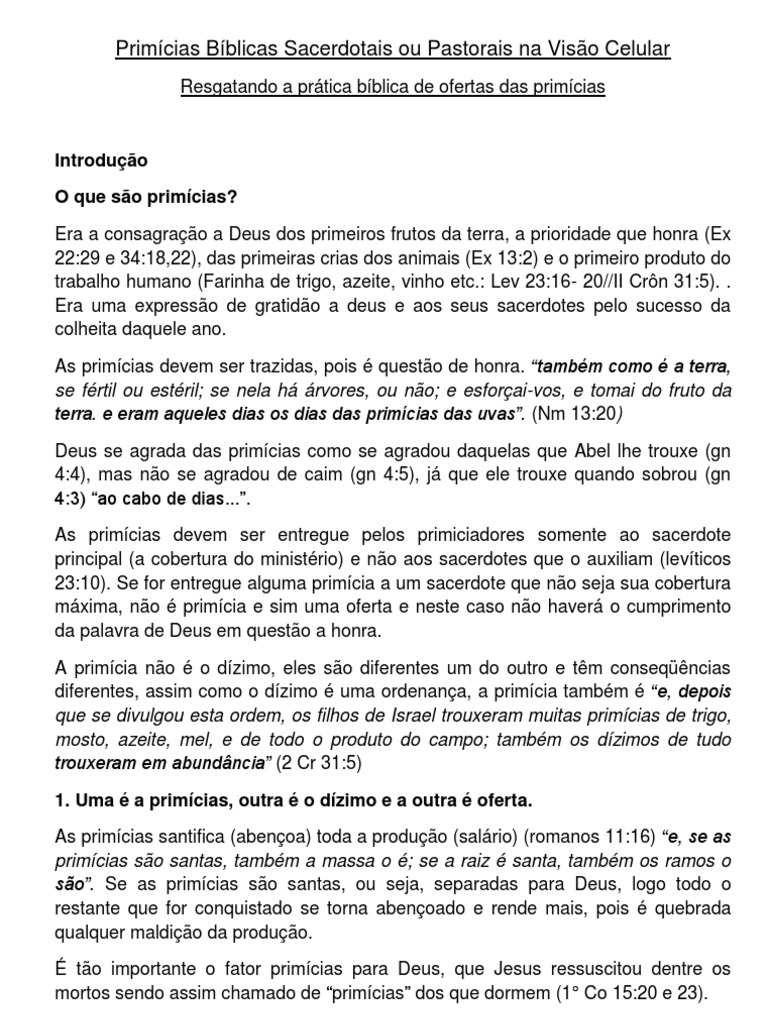 Primícias: Prática e Significado Bíblico | PDF | Padre | Igreja cristã