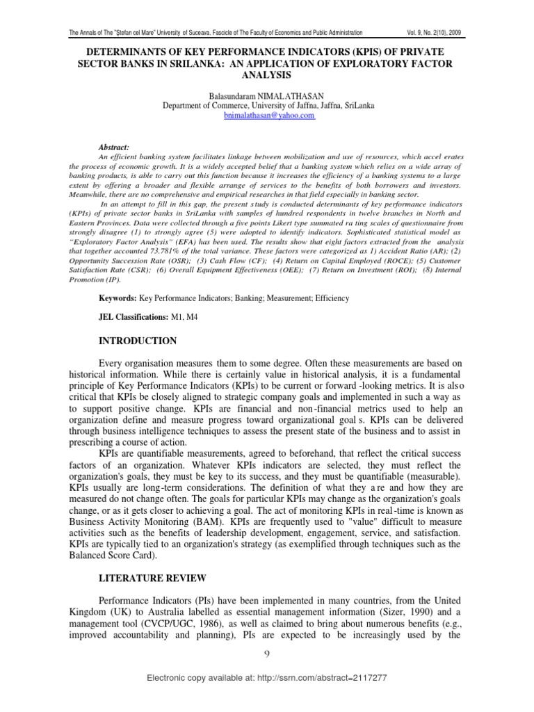 Determinants of Key Performance Indicators (Kpis) of Private Sector ...