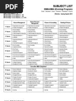 Subject List: EMBA/MBA (Evening) Programs