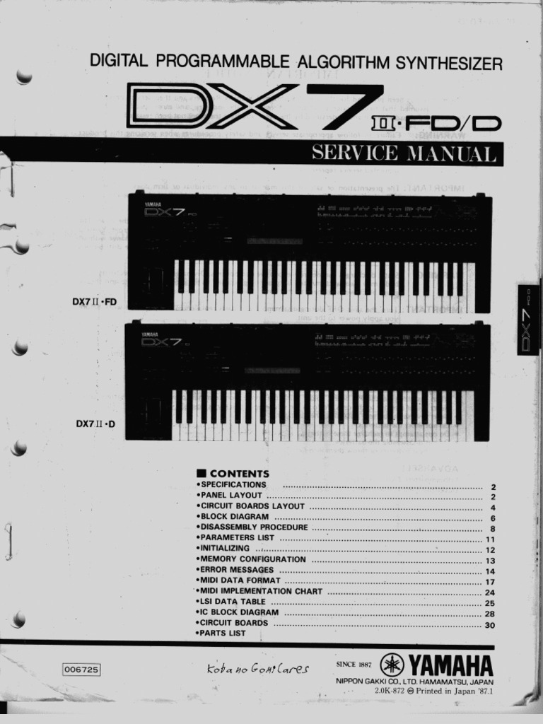 Yamaha DX7 II FD Service Manual | PDF | Electronic Music | Musical