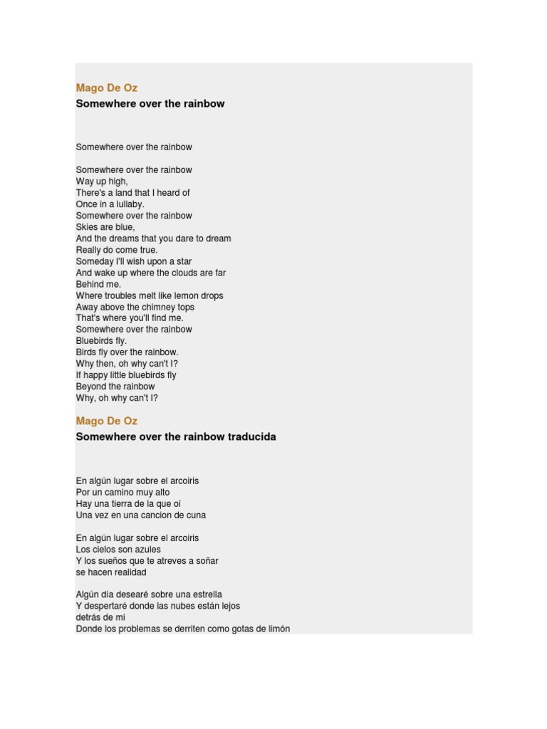 Somewhere Over The Rainbow Letra