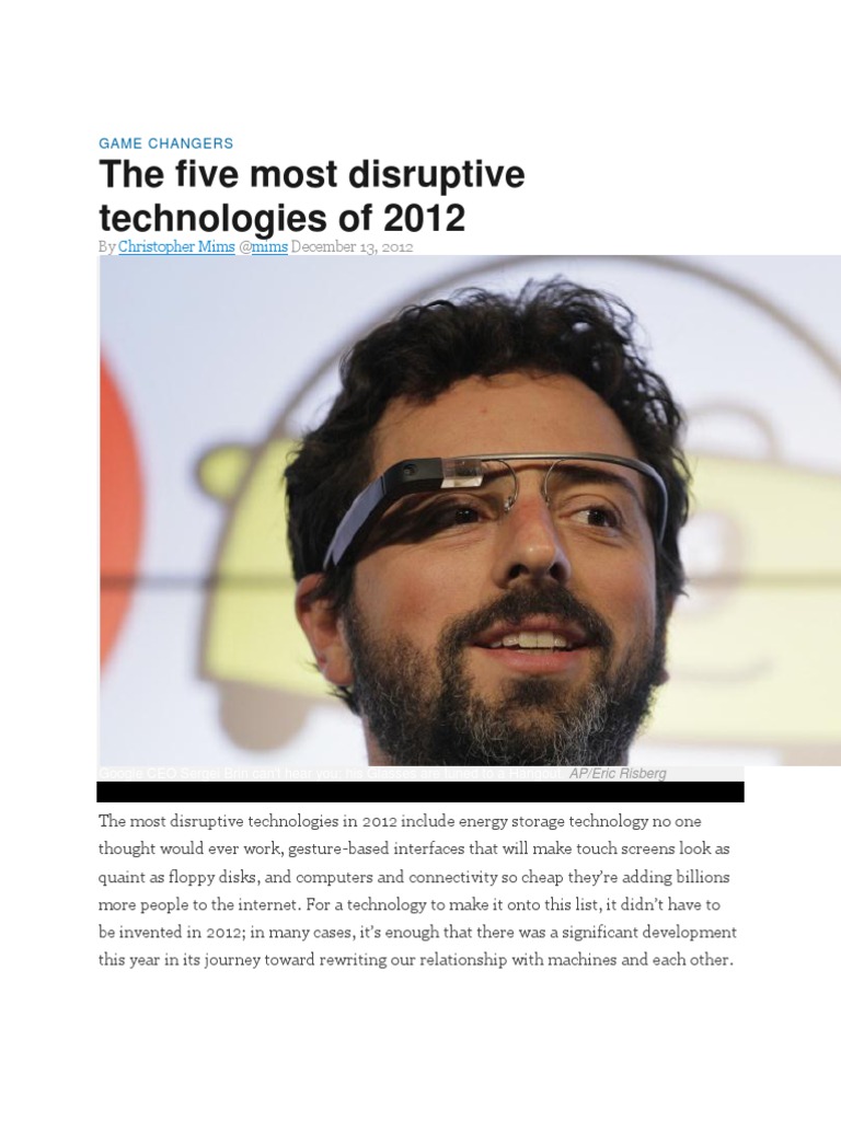 Disruptive Engineering Technologies of 2012 | PDF | Technology ...