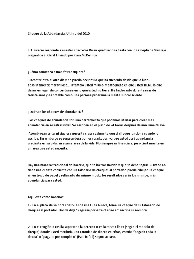 Cheque de La Abundancia | PDF | Cheque | Universo