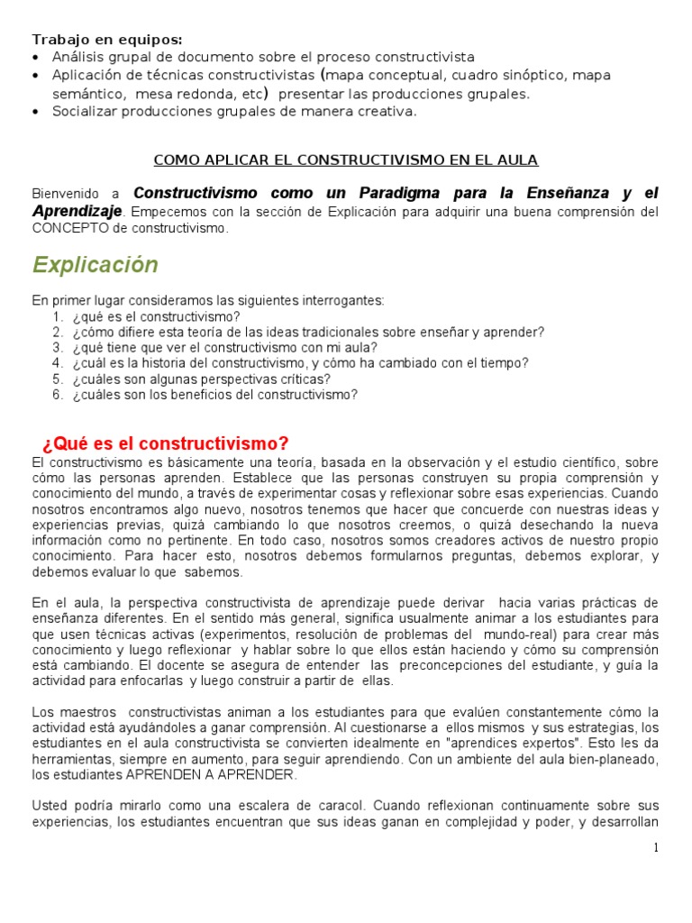 Constructivismo en El Aula | PDF | Constructivismo (filosofía de la ...