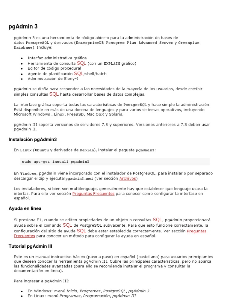 Tutorial PgAdmin 3 | PDF | Postgre Sql | Apoyo