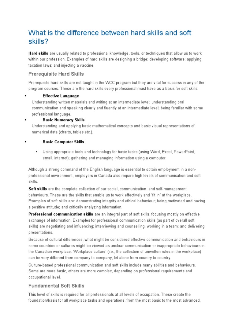 What Is The Difference Between Hard Skills and Soft Skills | PDF ...