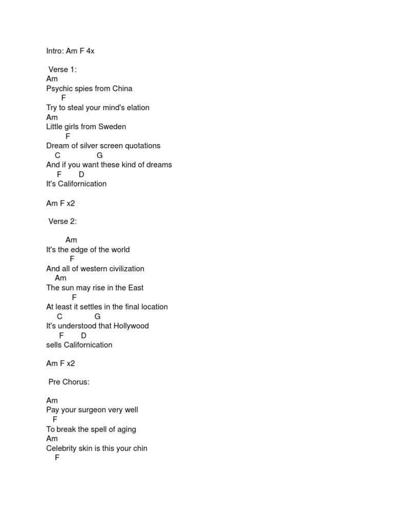 Guitar Chords For Californication