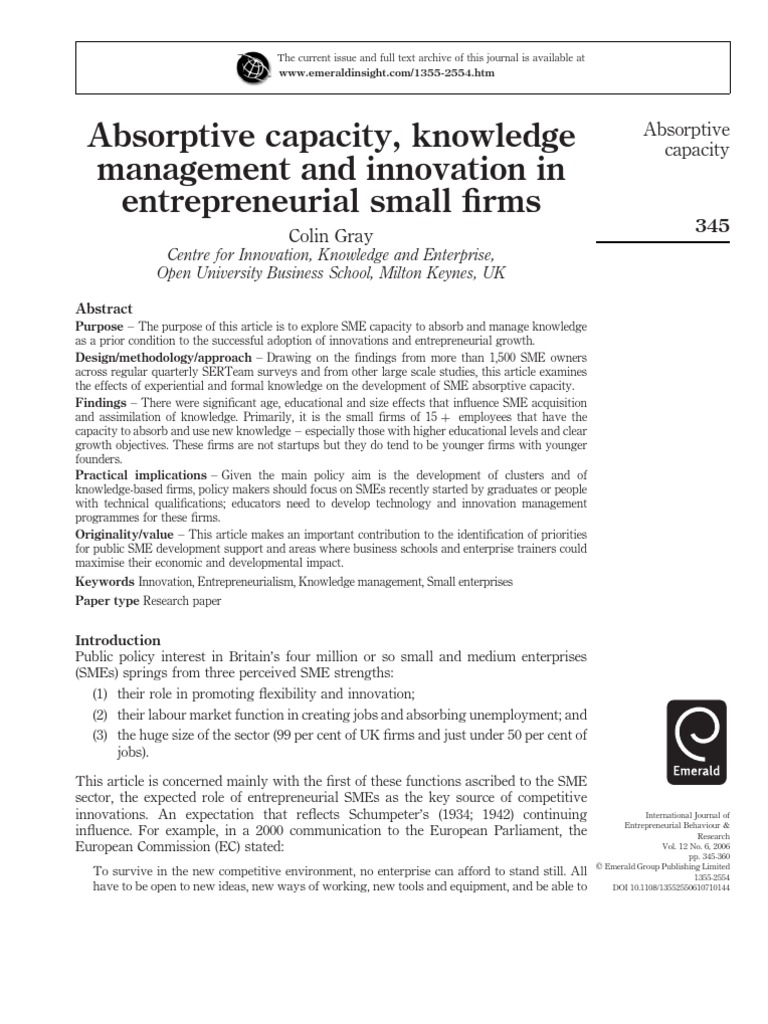 Gray - Absorptive Capacity, Knowledge Management and Innovation Is ...