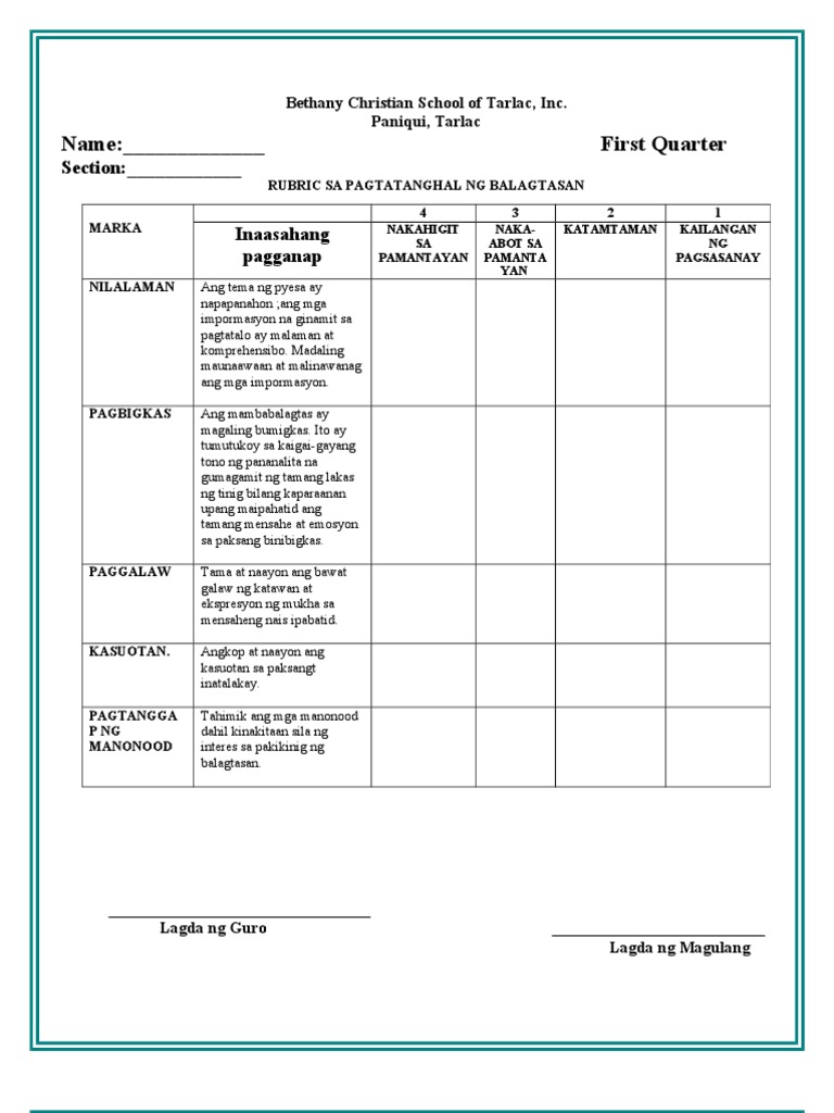 Rubric For Folk Dance PDF