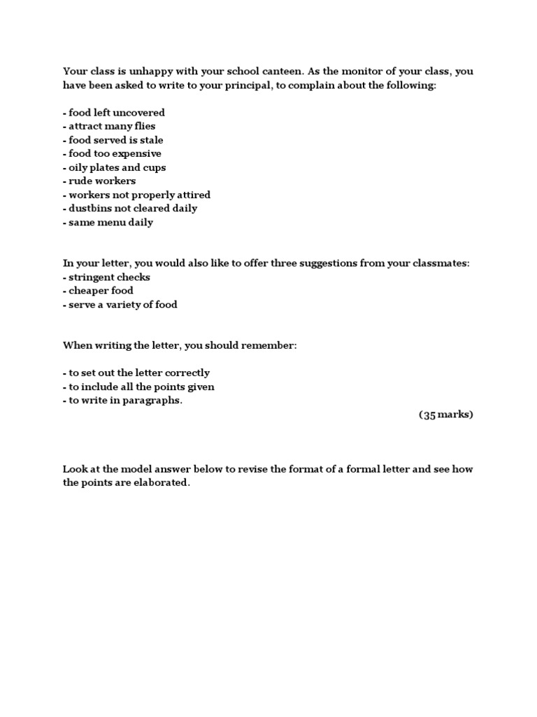 Letter of Complaint (School Canteen)  PDF