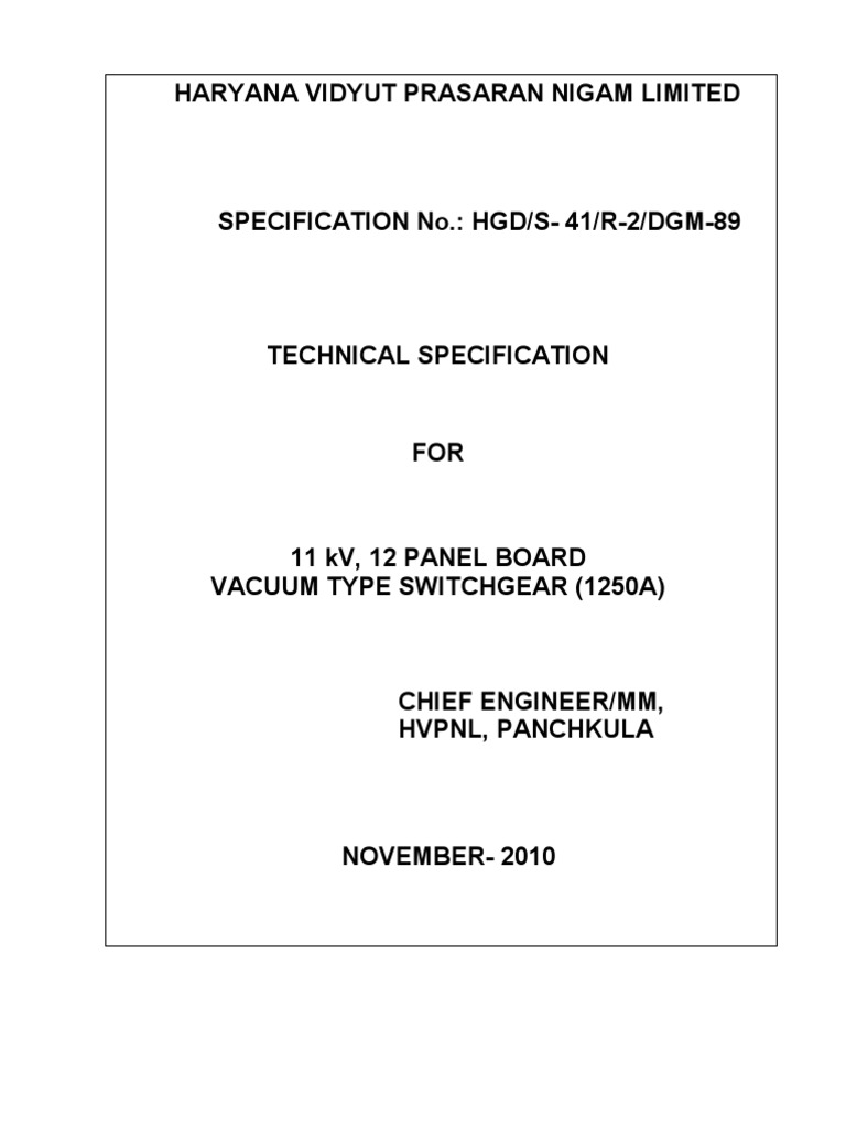 11 kV Vacuum Switchgear Specification | PDF | Relay | Switch
