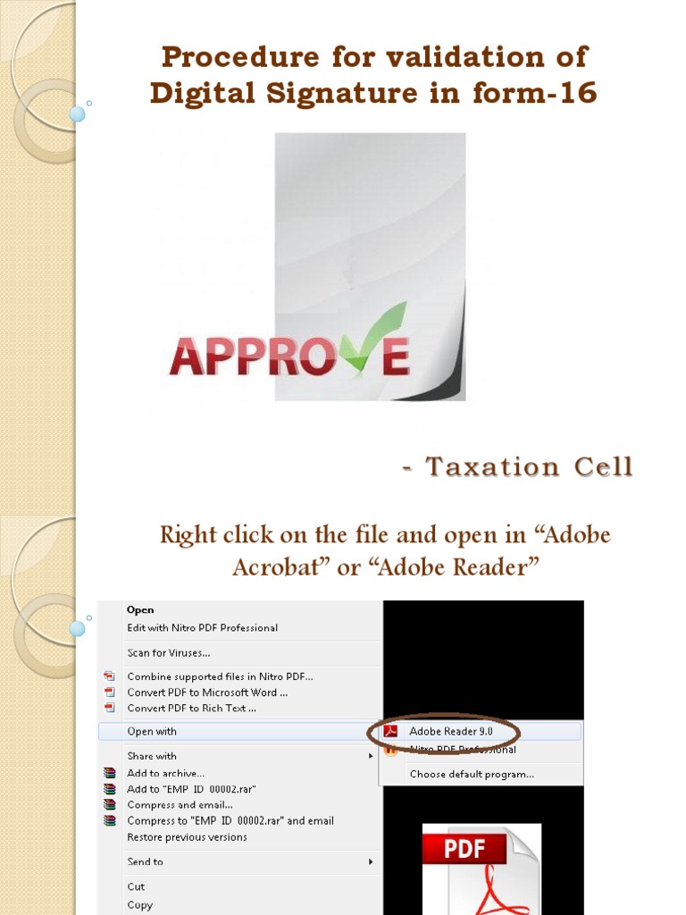 Procedure For Validation of Digital Signature in Form16 Taxation