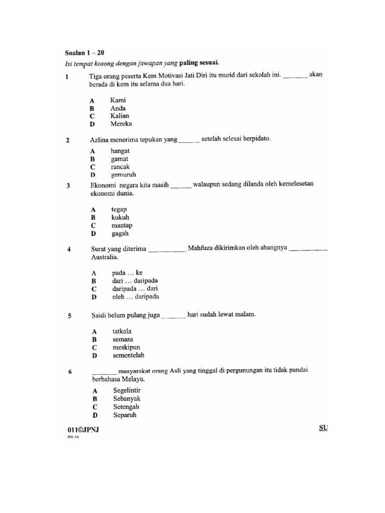 Latihan Bahasa Melayu Kertas 1 UPSR