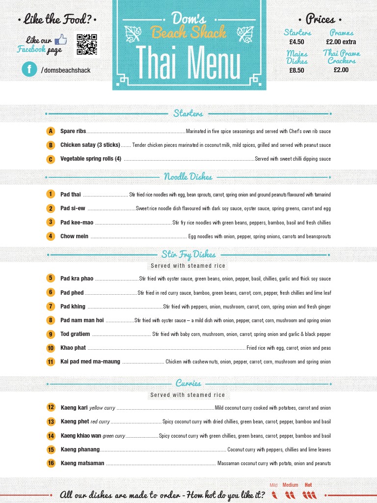 Dom's Beach Shack Thai Menu | PDF