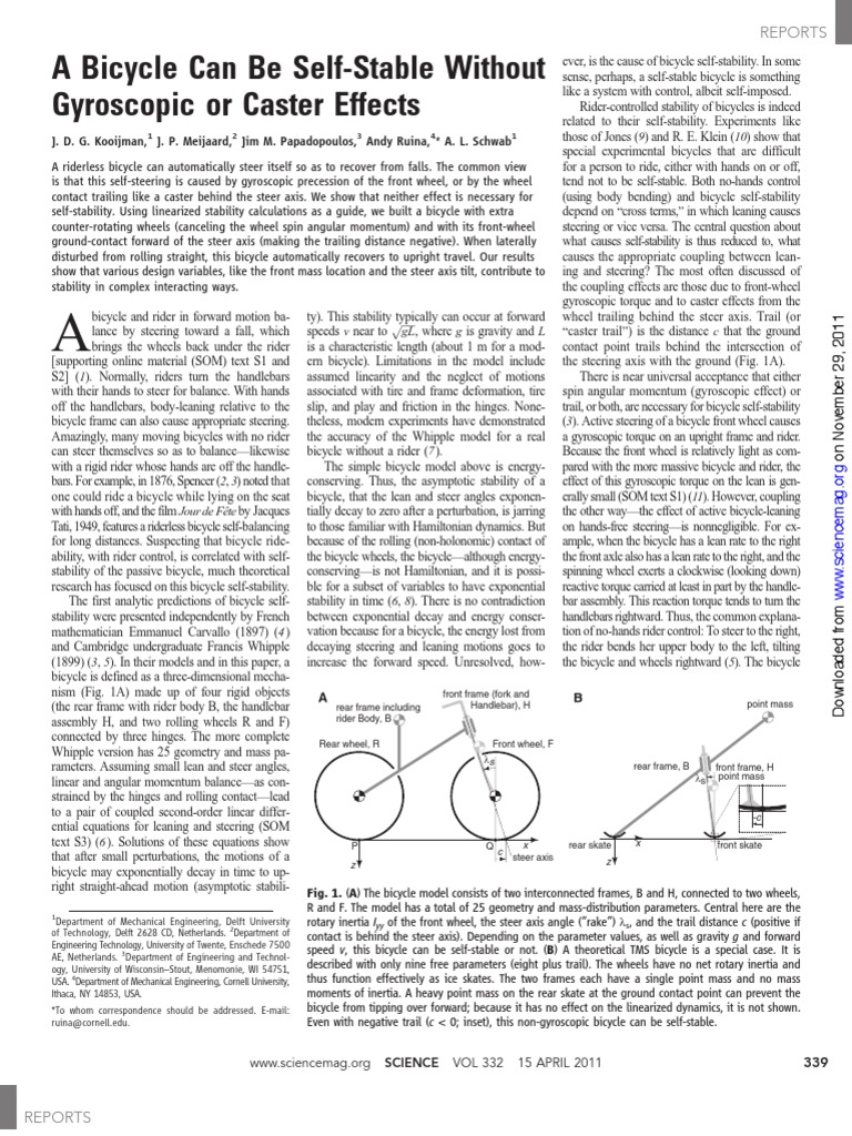 A Bicycle Can Be SelfStable Without Gyroscopic or Caster Effects PDF