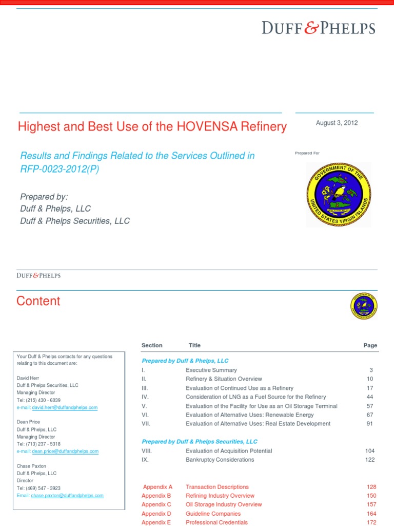Duff and Phelps Report (HOVENSA Refinery) PDF Cost Of Capital