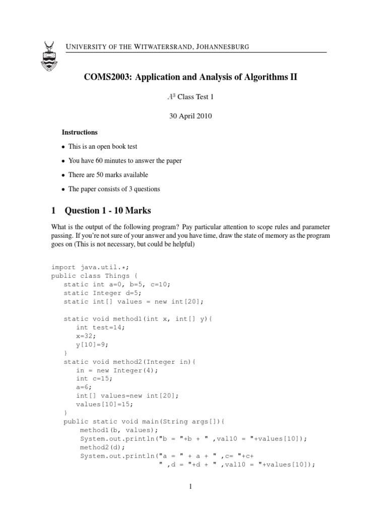 COMS2003: Application and Analysis of Algorithms II: Instructions | PDF ...