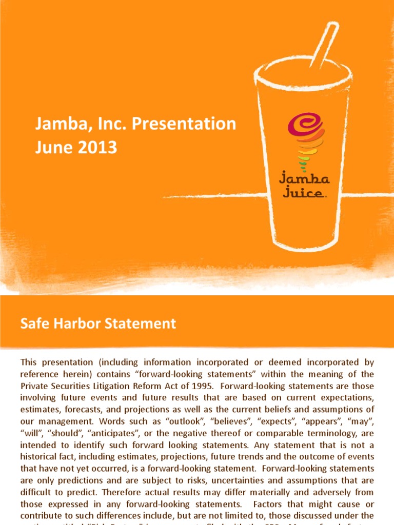 Jamba Investor Presentation PDF PDF Brand Foods