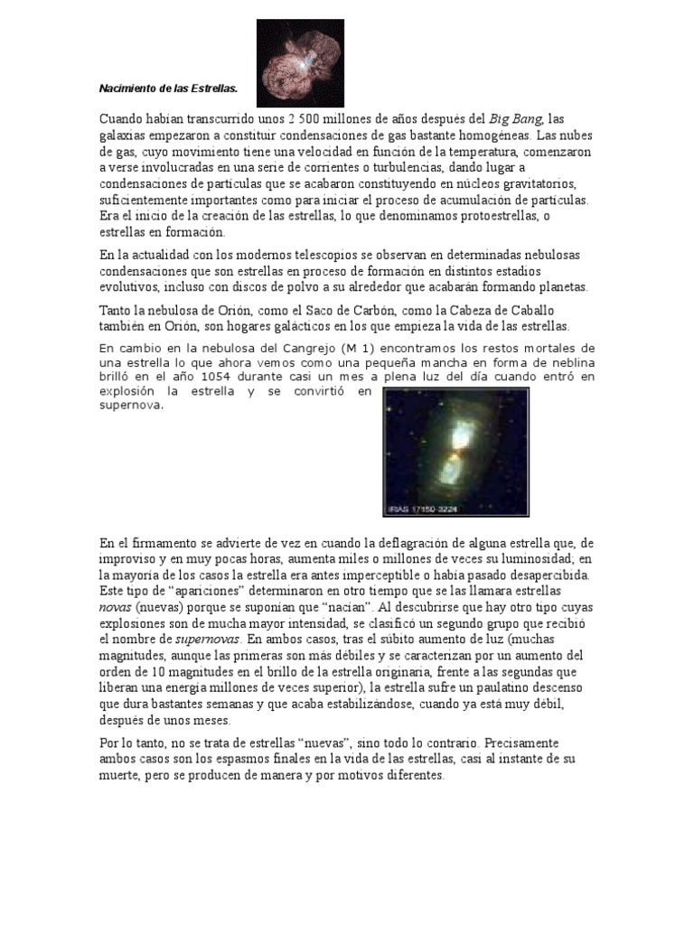 Nacimiento y evolución de las estrellas | PDF | Supernova | Estrellas