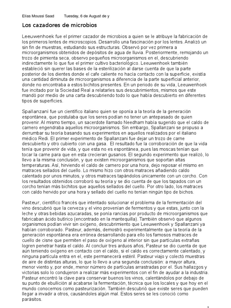 Ensayo Los Cazadores de Microbios | PDF | Luis Pasteur | Microorganismo