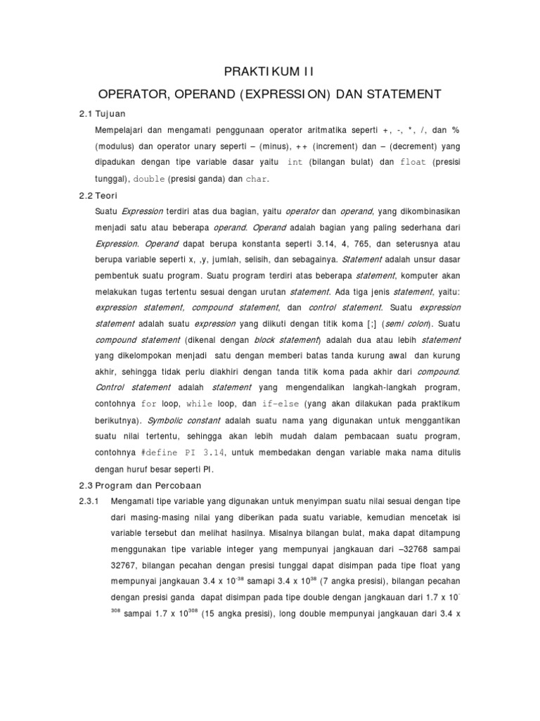 Operand dan Operator dalam Ekspresi | PDF | Metode & Bahan Ajar