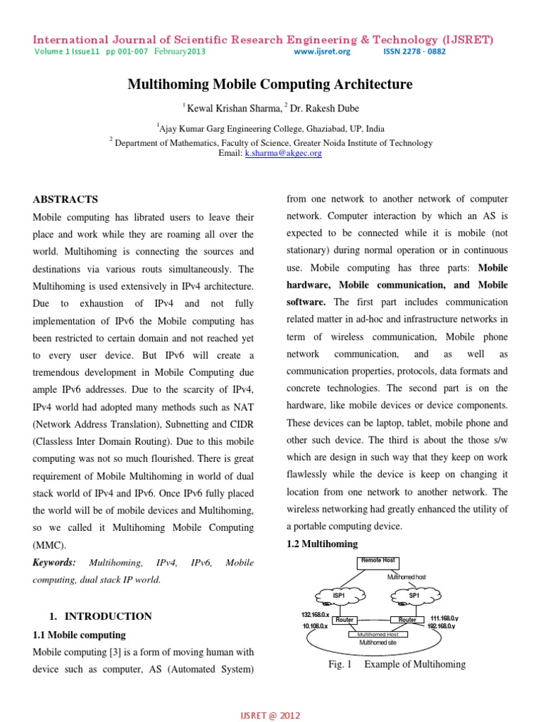 Multihoming in Mobile Computing | PDF | I Pv6 | Computer Network