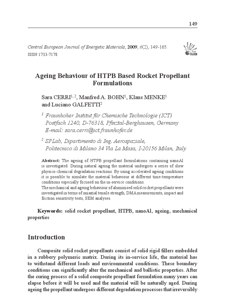Ageing Behaviour of HTPB Based Rocket Propellant Formulations N | PDF ...