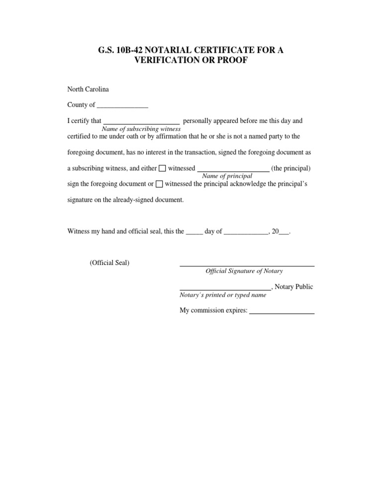 10B42 Notarial Certificate for Verification or Proof Notary Public
