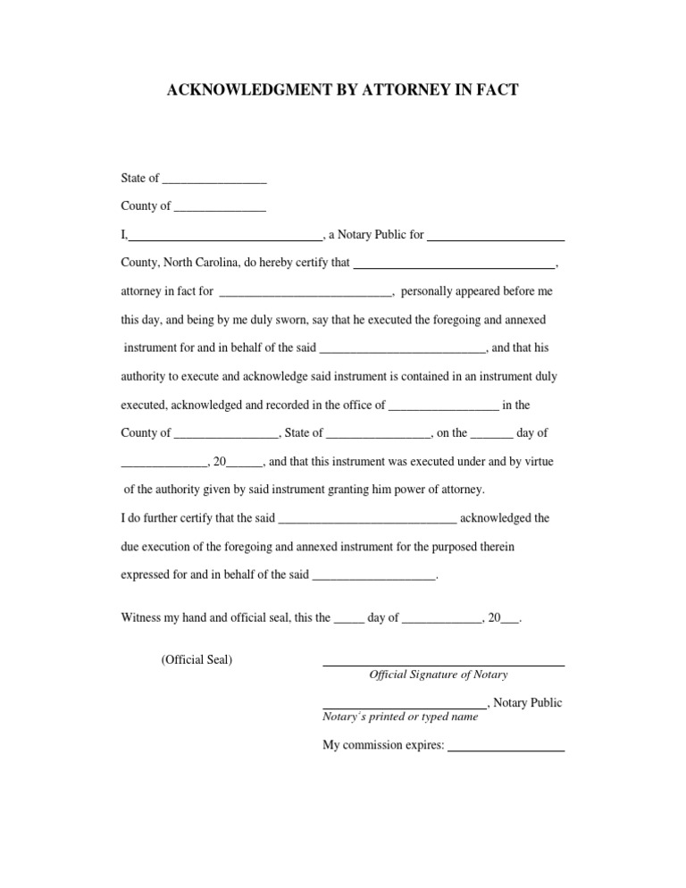 Acknowledgment by Attorney in Fact PDF