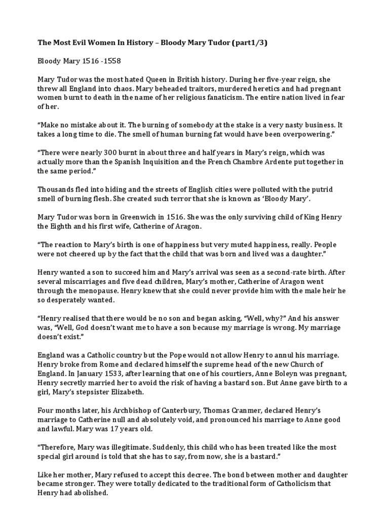 Transcript The Most Evil Women in History Bloody Mary PDF Anne Boleyn Elizabeth I Of England