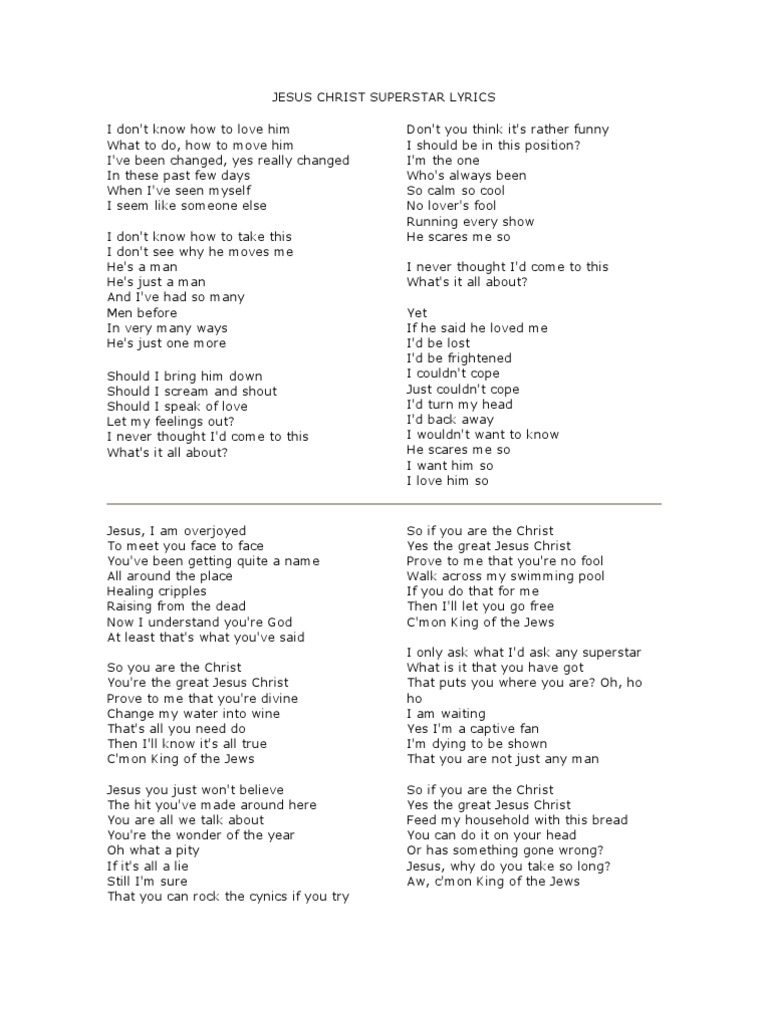 Jesus Christ Superstar Lyrics Pontius Pilate Mary Magdalene