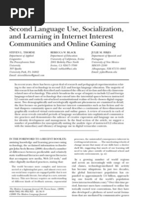 Second Language Use Internet Online Gaming Second Life - 