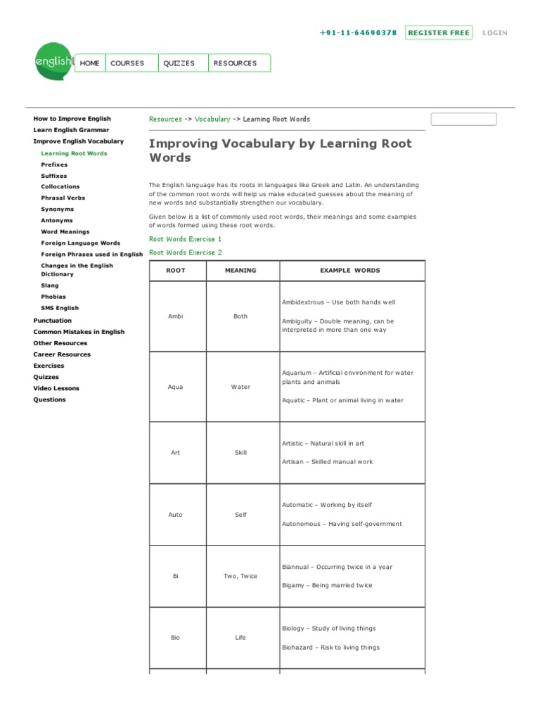 Root Words in English Language - List of Root Words Used in English ...