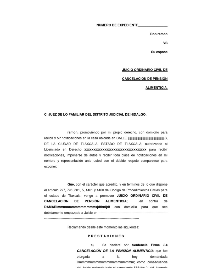 CANCELACIÓN DE PENSIÓN ALIMENTICIA