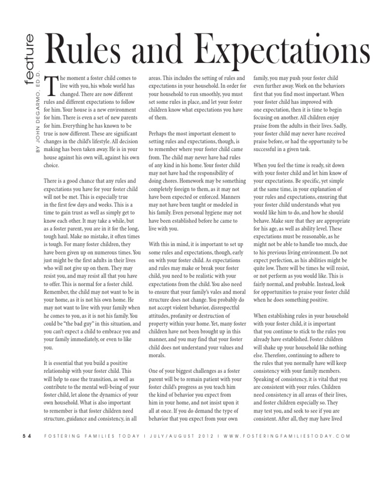 Rules and Expectations With Your Foster Child | PDF | Foster Care ...