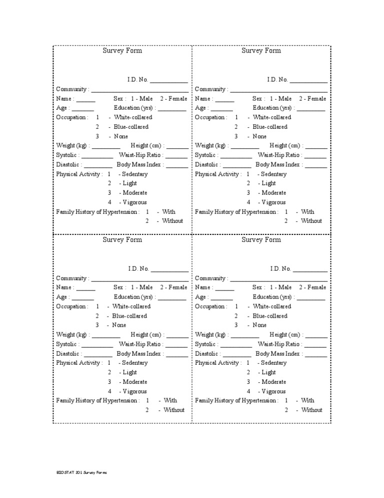 Biostatistics Health Survey Form | PDF