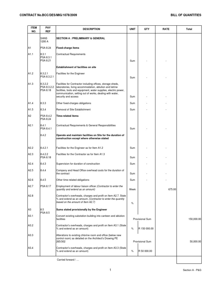 Civil Bill of Quantities | PDF | Concrete | Pipe (Fluid Conveyance)