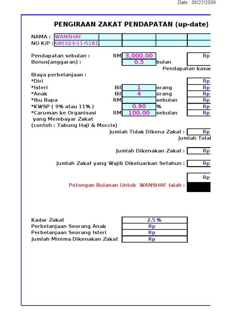 Zakat Pendapatan Calculator