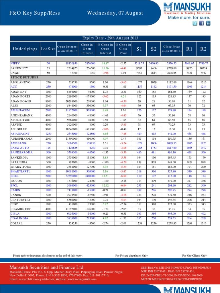 F&O Report 07 August 2013 Mansukh Investment and Trading Solution PDF