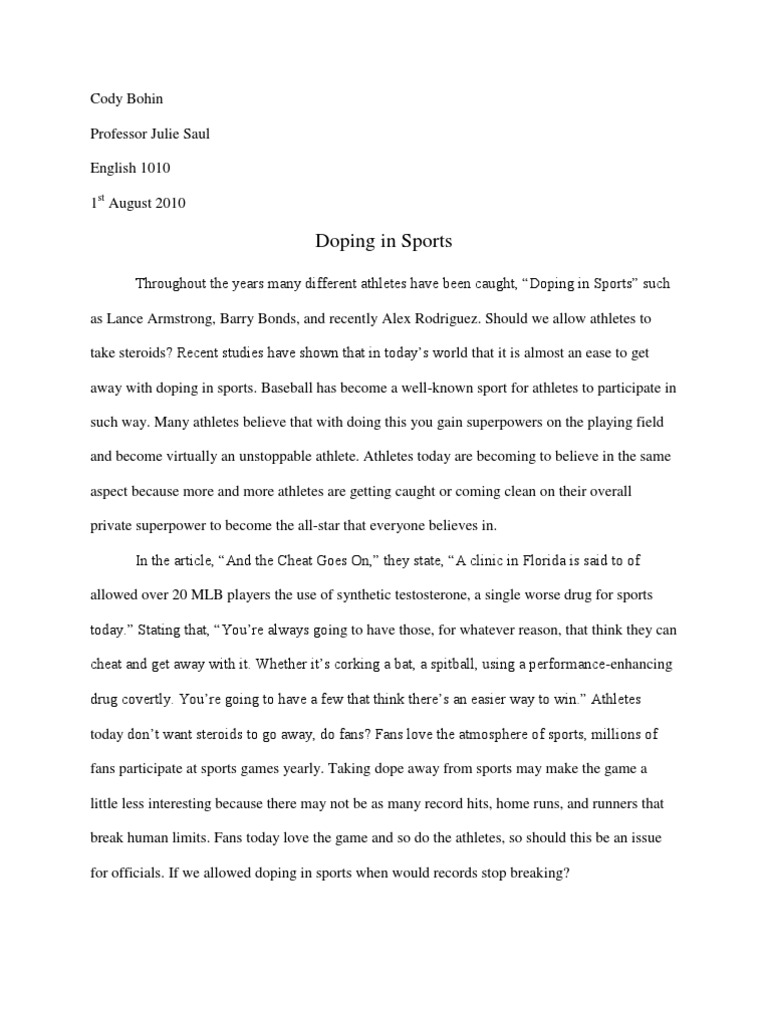 Doping in sports argumentative essay image
