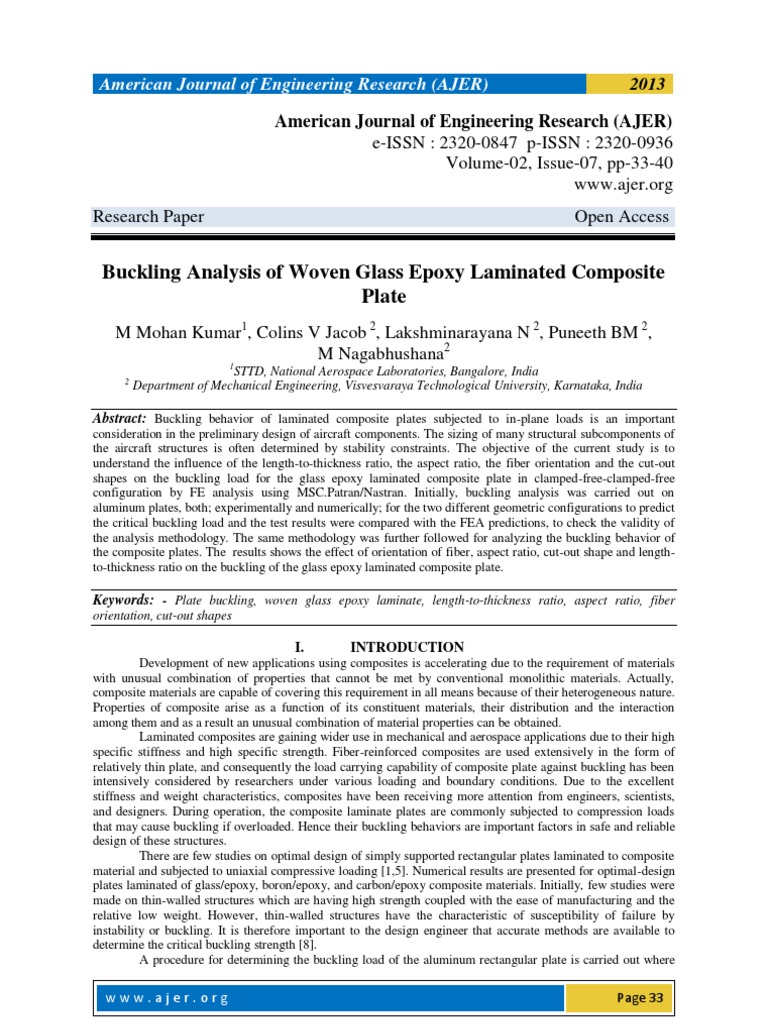 Buckling Analysis of Woven Glass Epoxy Laminated Composite Plate | PDF ...