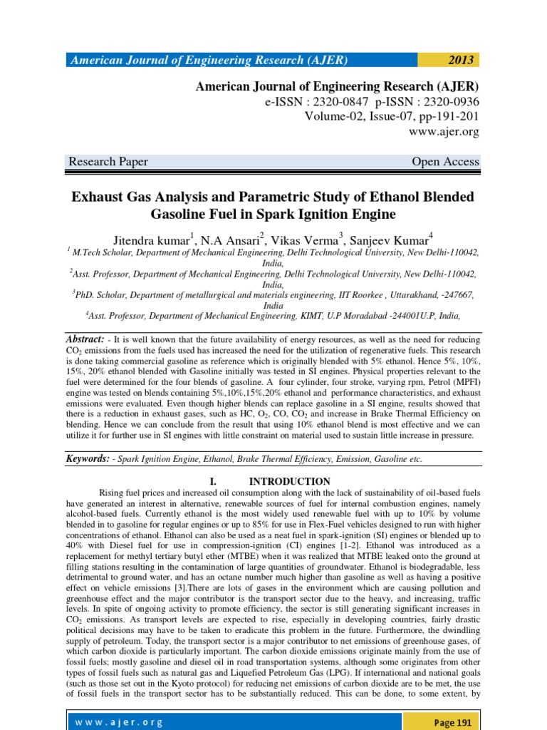 Exhaust Gas Analysis and Parametric Study of Ethanol Blended Gasoline
