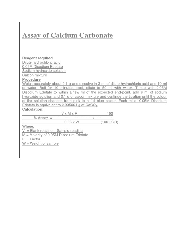 Calcium Carbonate Assay Method | PDF | Science & Mathematics